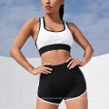 High Quality Shorts And Sport Bra Set Black Fitness Sport Wear Booty Shorts Summer Yoga Set For Running